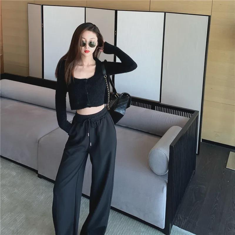 Gray Women's Slim-Fit High-Waist Drawstring Sweatpants - European & American Trend, Casual Loose Fit for Spring 2024