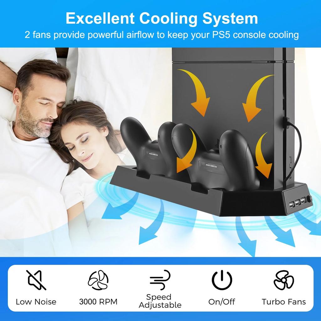 Vertical Stand for PS4 Slim / PS4 with Cooling Fan for Playstation 4