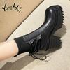 2024 New Ankle Modern Boots Cotton Fabric Lace FashionBlack Chunky High Heel Super High Platform Shoes for Women Spring Autumn