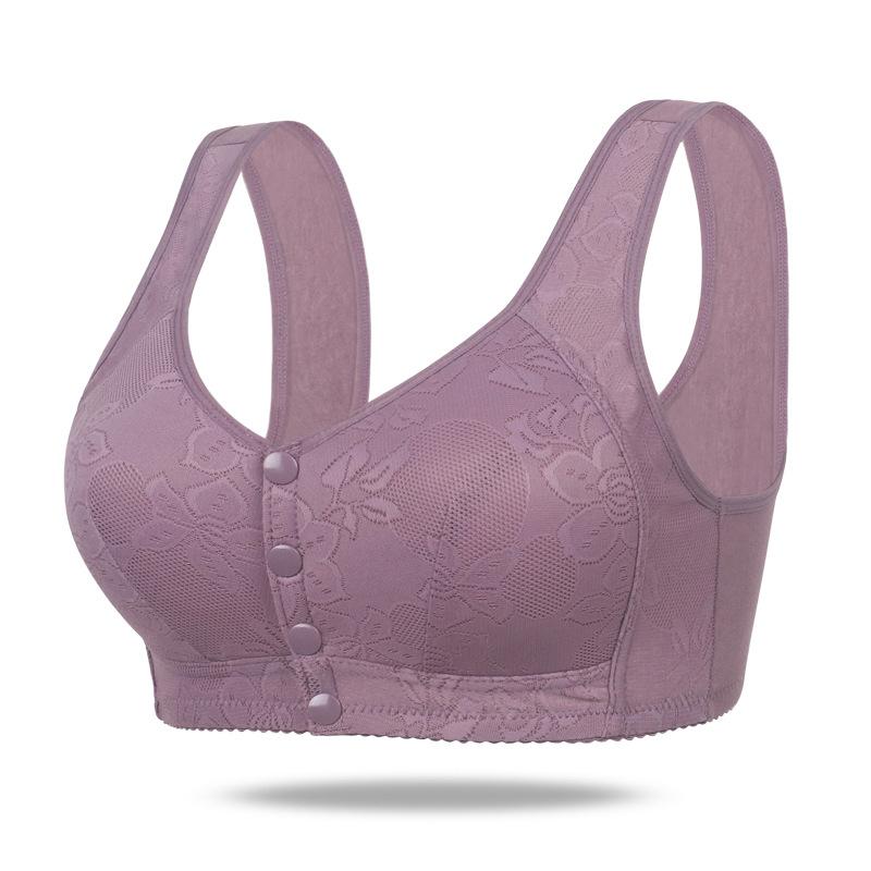 Soft Cotton Cup Front Buckle Underwear Women's Large Size Without Steel Ring Wide Shoulder Strap Vest New Jacquard Bra