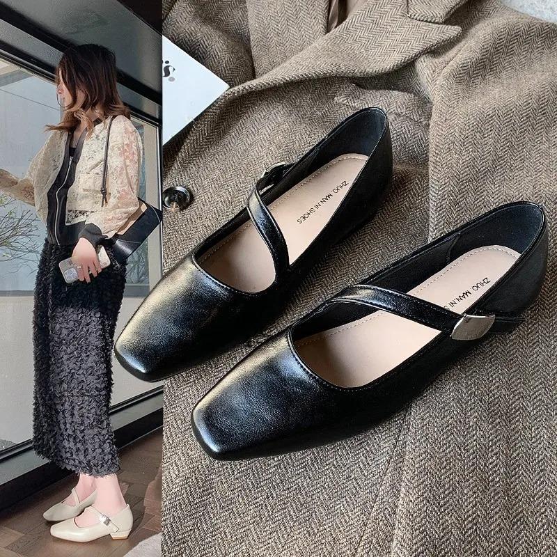 Hot Selling 2025 French Style Spring Square Toe Woman Mary Jane Shoes Thick Heels Elegant Outdoor Female Shoes Zapatos De Mujer