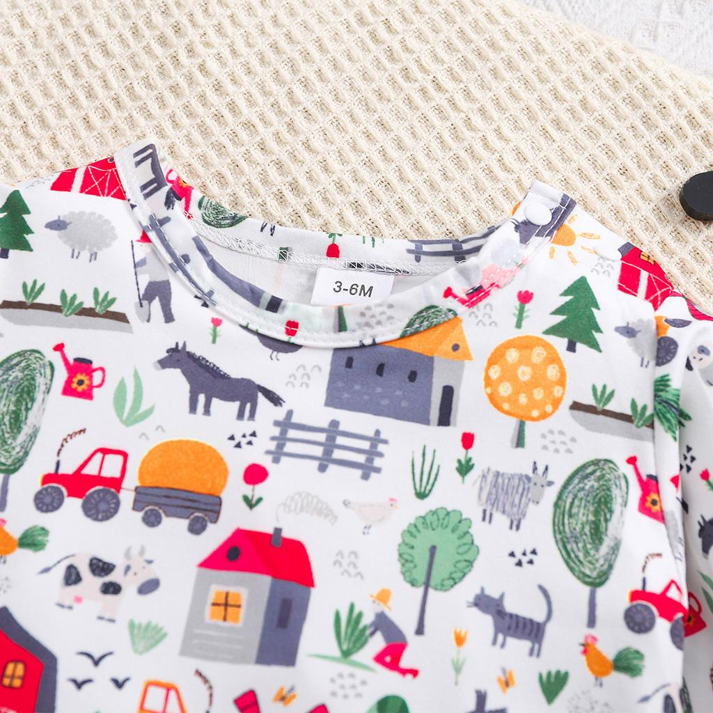 1-18 Months Infant Boy Farm Cute Pattern All-over Print Long Sleeve Romper
