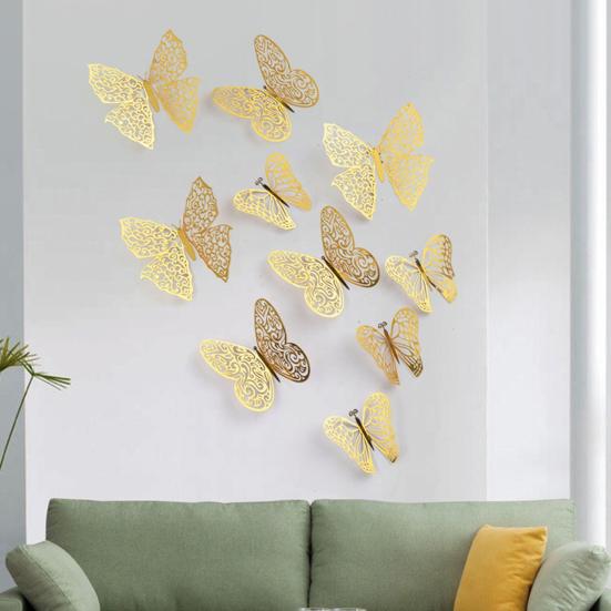1 Set Wall Sticker with Glue Hollow Out Design Paper Art 3D Butterfly Refrigerator Sticker Home Decoration Household Supplies