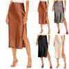 Women's High-Quality Satin Half Skirt With Elastic High Waist Solid Color Split Mid Length Skirt
