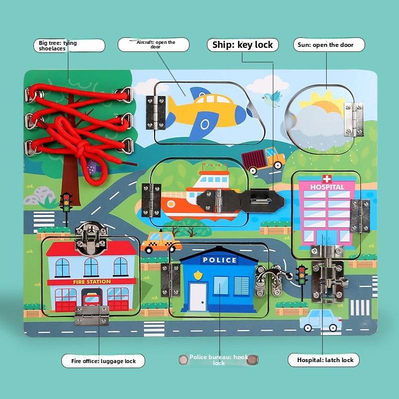 Children Wooden Fun Space Animal Traffic Theme Unlock Board Children Toy Puzzle