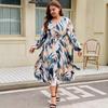 V-neck Loose Waisted Plus Size Women's Dress Printed Fashion Dresses