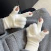 Female Korean Version Winter Warm Riding Cold Gloves Open Finger Touch Screen Furry Student Writing