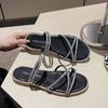 Internet Celebrity Rhinestone Cool Slippers Women's Summer Wear 2025 New Fashion Two Wear Gentle Fairy Style Sandals Flat Temperament