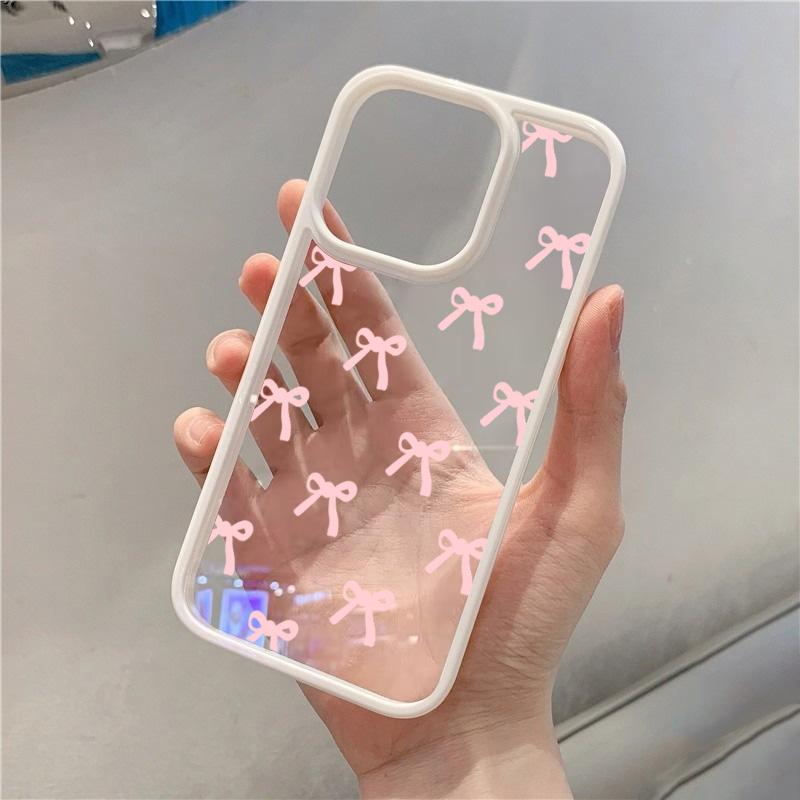Модный чехол для телефона с красным розовым бантом для iPhone 15 16 Pro Max Plus 16E 14 13 12 11 Pro Max XR X XS Max 7 8 Plus SE Прозрачная крышка