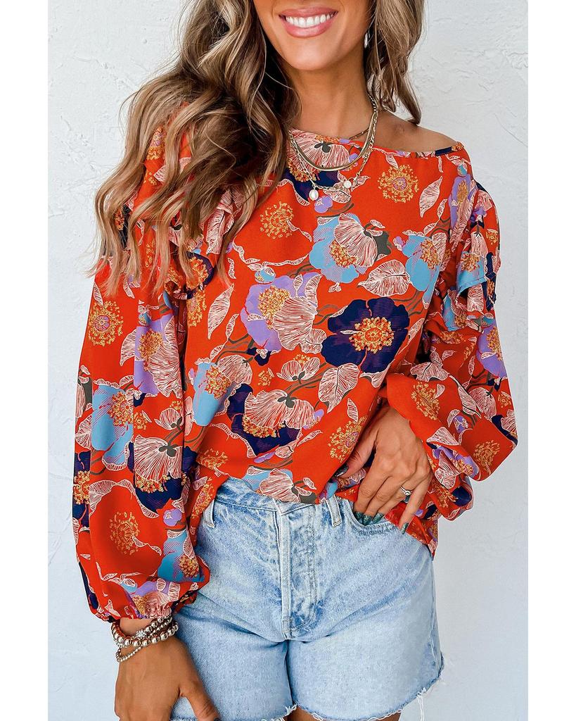 Azura Exchange Floral Print Ruffle Puff Sleeve Blouse
