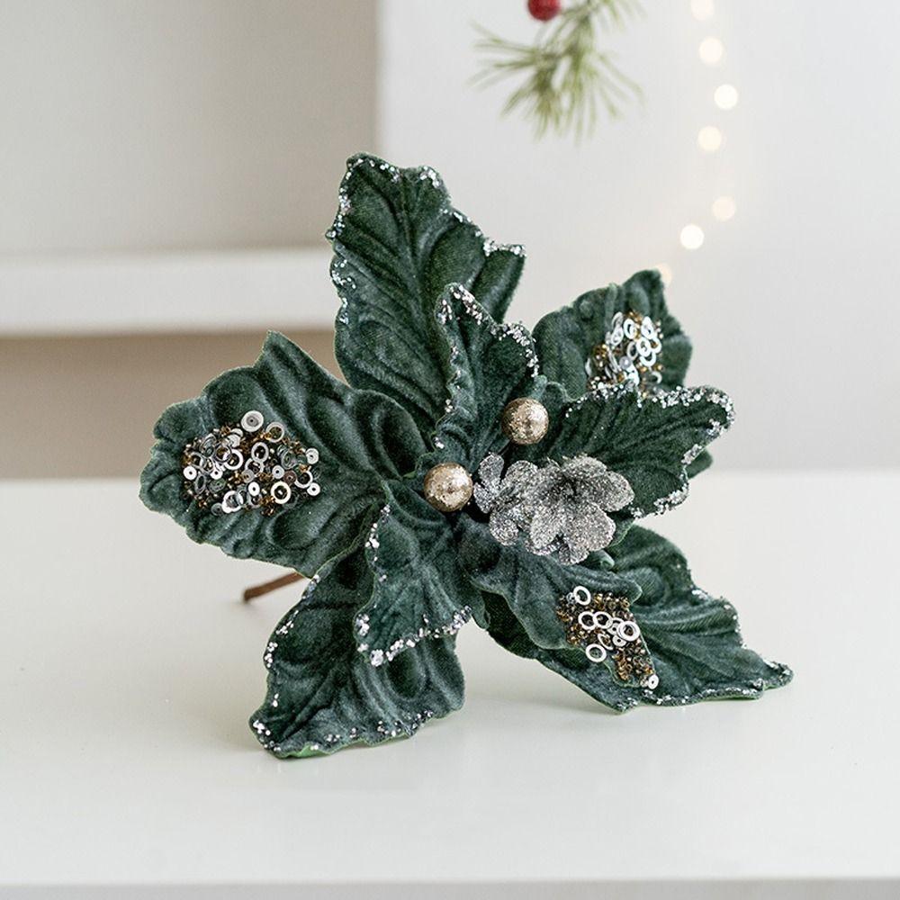 Simulation Christmas Glitter Flower 22cm Christmas Tree Decorations Home Xmas Decoration