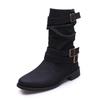 New Mid Calf Boots Women Autumn Winter Fashion Buckle Westward Ladies Chelsea Botas Mujer Round Toe Ladies Boots D105