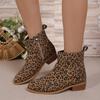 Women's Chunky Cotton Boots Winter New Round Head Suede Leopard Print Side Zipper Non-slip Short Boots