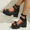 Fashion 2025 New Waterproof Platform Sandals Summer New Round Head Open Toe Metal Buckle Anti-slip Wear-resistant High Heels