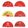 Red Chinese Tai Chi Wedding Party Decor Plastic Bone Fan Yoga Fan Folding Stage Fan Kung Fu Fan