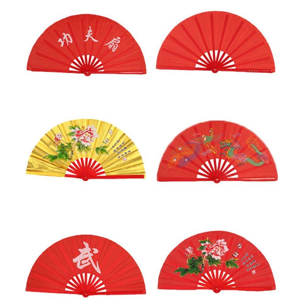 Red Chinese Tai Chi Wedding Party Decor Plastic Bone Fan Yoga Fan Folding Stage Fan Kung Fu Fan
