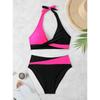 Women's European & American Color Block Backless High Waist Bikini Set
