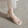 Fashion 2024 New Minimalist Style with Open Toe Sandals, Female Niche High Heels, Square Heels Summer  Style, Not Tiring Feet