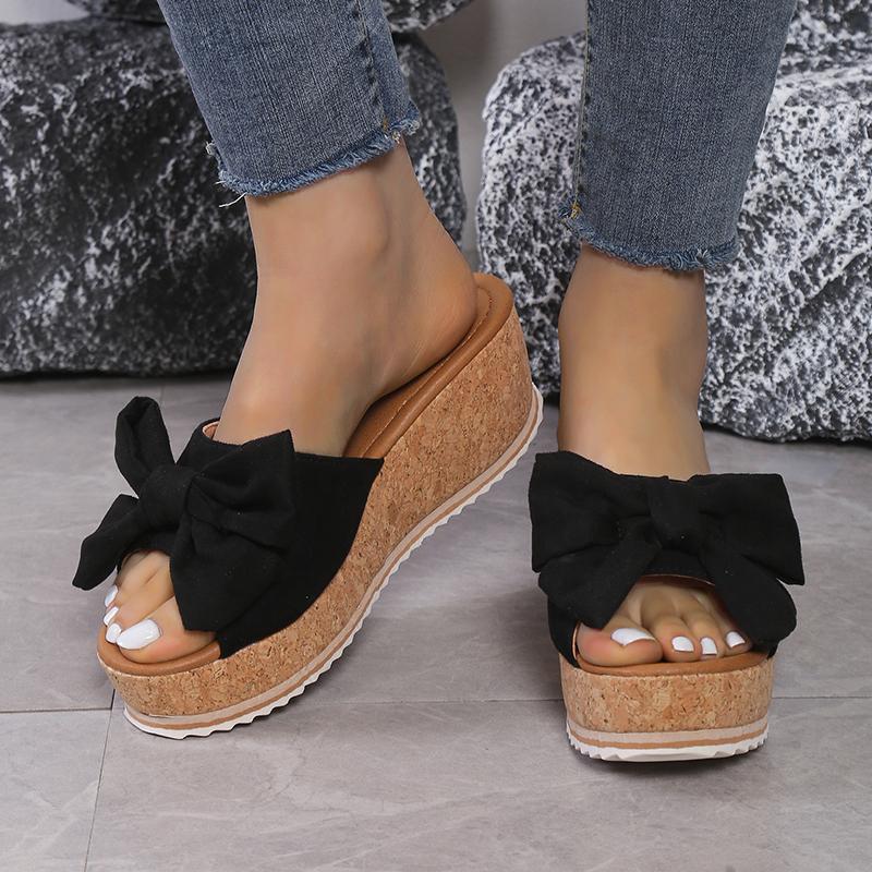 2024 Summer Women's Sandals Platform Retro Sandals Woman Fashion Bow Leopard Beach Slippers Women Plus Size