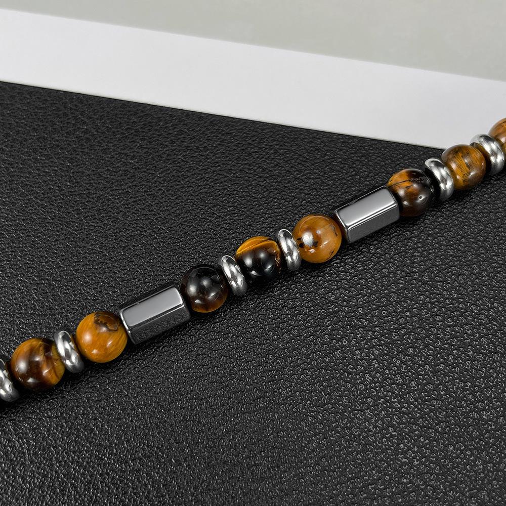 Шестиугольный браслет Hanmade, черный желчный камень, популярный модный камень тигровый глаз, 19 см