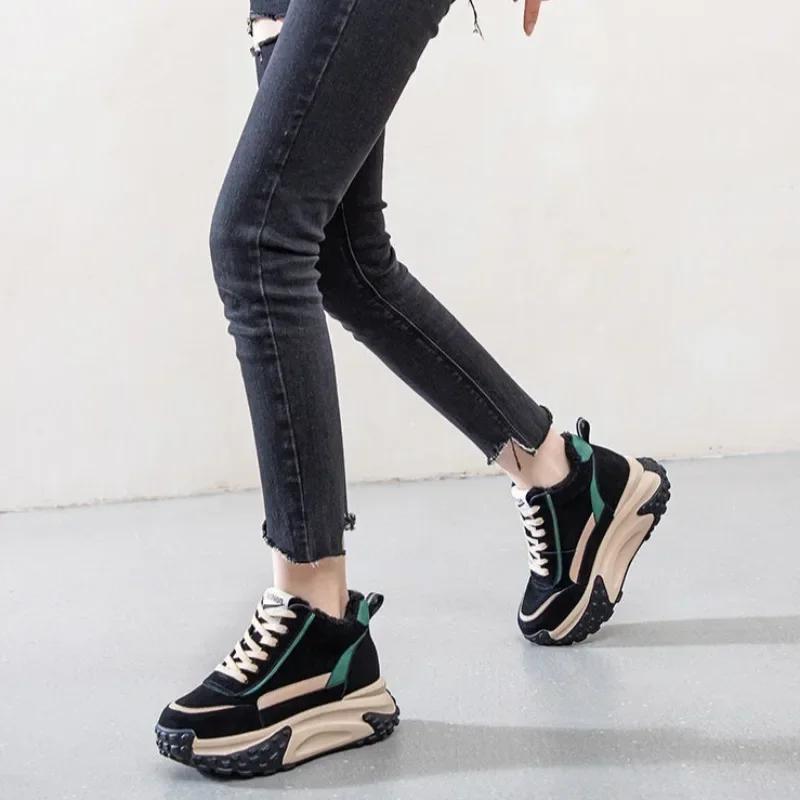 Elegant With Medium Heels Ladies Shoes Laces Lace-up Padded No Slipery Chic Fashion 2024 Plus Warm Furry Boot Women's Snow Boots