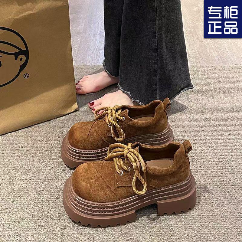 Retro British Style Big Head Shoes Loafers Women's 2025 Spring and Autumn New Versatile Lace-up Fashion Trendy Platform Single Shoes Women