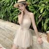 Women Style One-Piece Lace Swimsuit Dress Ladies Japanese Ruffle Sleeveless 2 Piece Swimwear Swimsuit Dress