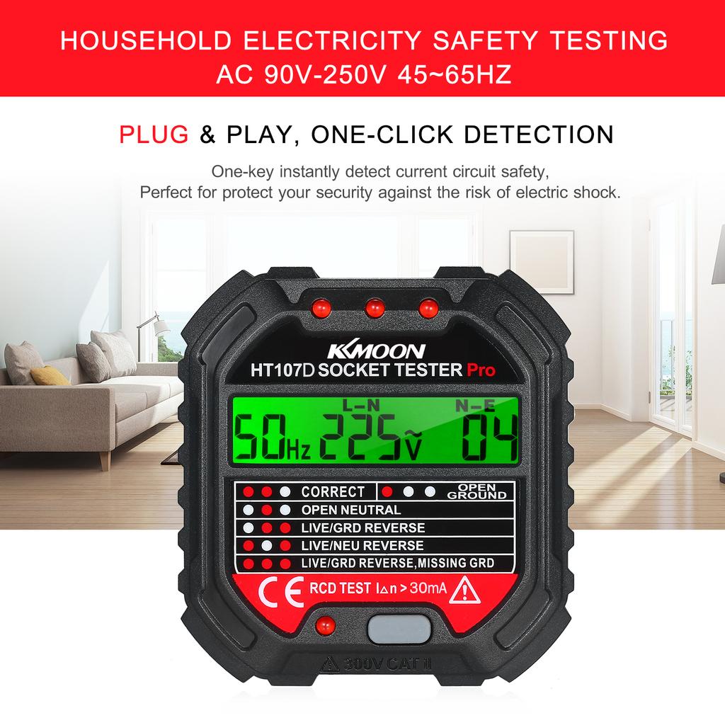 KKmoon GFCI Outlet Tester with Voltage Display 90-250V Socket Tester Automatic Electric Circuit