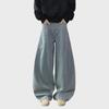 Women's Retro High-Street Scimitar Jeans: Autumn/Winter Loose Slim-Fit Wide-Leg Pants