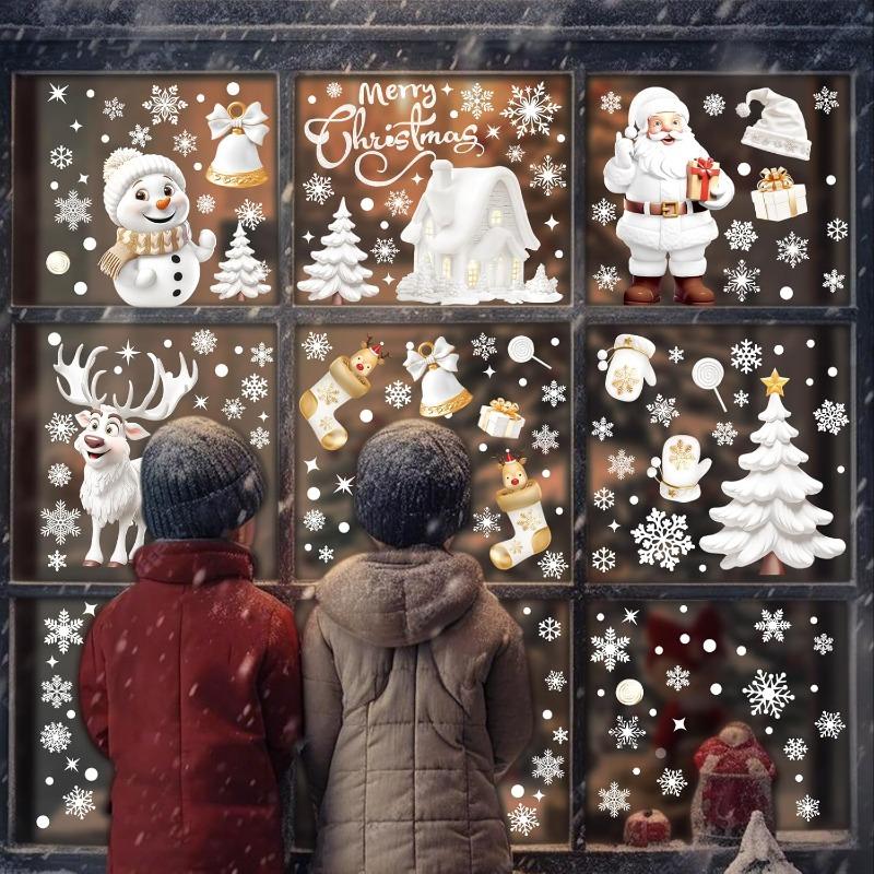 Static Cling Christmas Window Decals White Snowman Tree Design for Glass Door Holiday Home Office Decoration