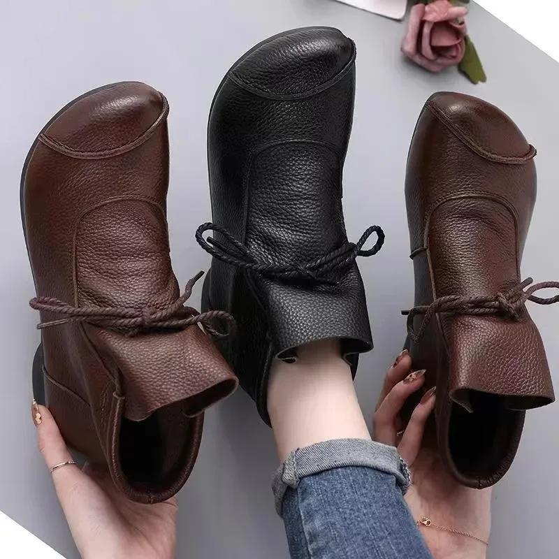 Fashion 2024 Hot Sale Shoes Female Lace Up Women's Boots Winter Retro Round Toe Solid Short Barrel Low-heeled Casual Botas De Mujer