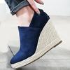  Women High Heels Espadrilles Shoes Causal Suede Pumps Wedges Platform Pointed Toe Sip On Zip Skid Resistance Comfort