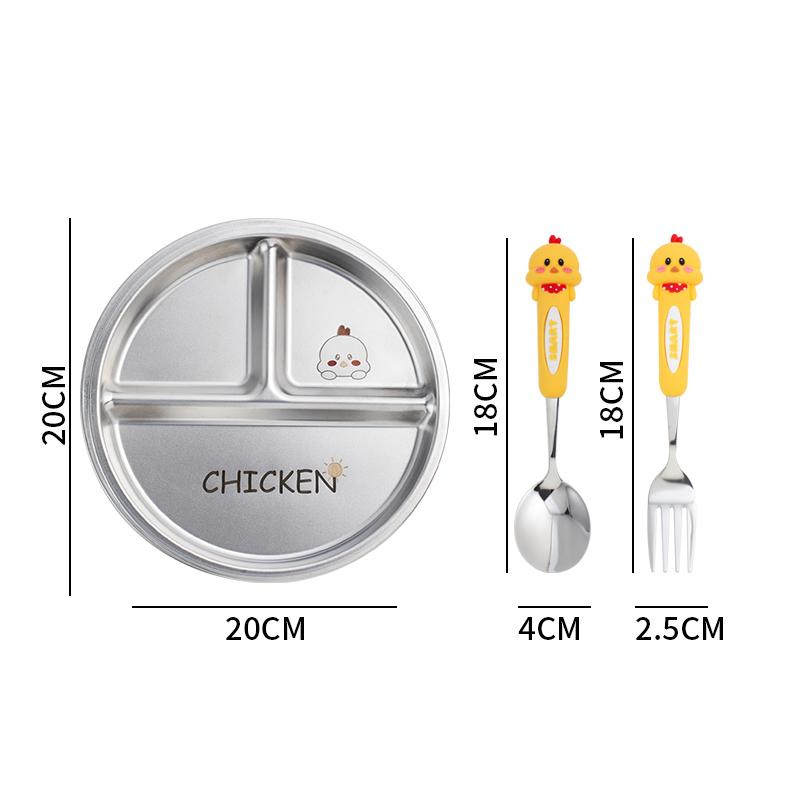 Round Dining Plate 304 Stainless Steel Food Plate Divided Breakfast Plate 3 Grids Cute Tableware Stackable Fruit Salad Plate Set