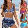 Ladies V Neck Sexy Swimsuits Three Piece Outfits Push Up High Waisted Bikini Sets Suspenders Printed Swimwears Tankinis Set