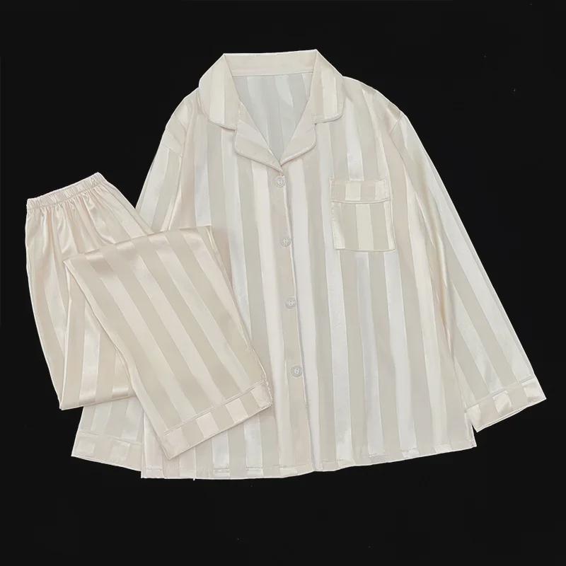 Women's Striped Long-Sleeve Pajamas - Spring/Summer Solid Color