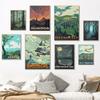 Movie Rings Landscape Travel Poster Forest Dinosaur Lover Canvas Painting Retro Magic Film Wall Art Print Picture for Room Decor