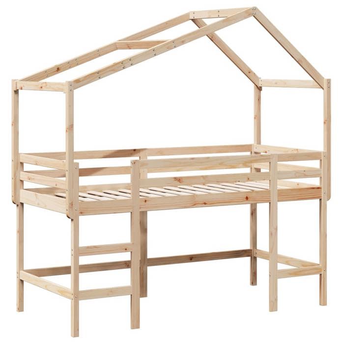 VidaXL Bunk Bed with Ladder and Roof 80x200 Cm Solid Pine Wood, Mid Sleeper, Loft Bed with Ladder, Bed 3282072