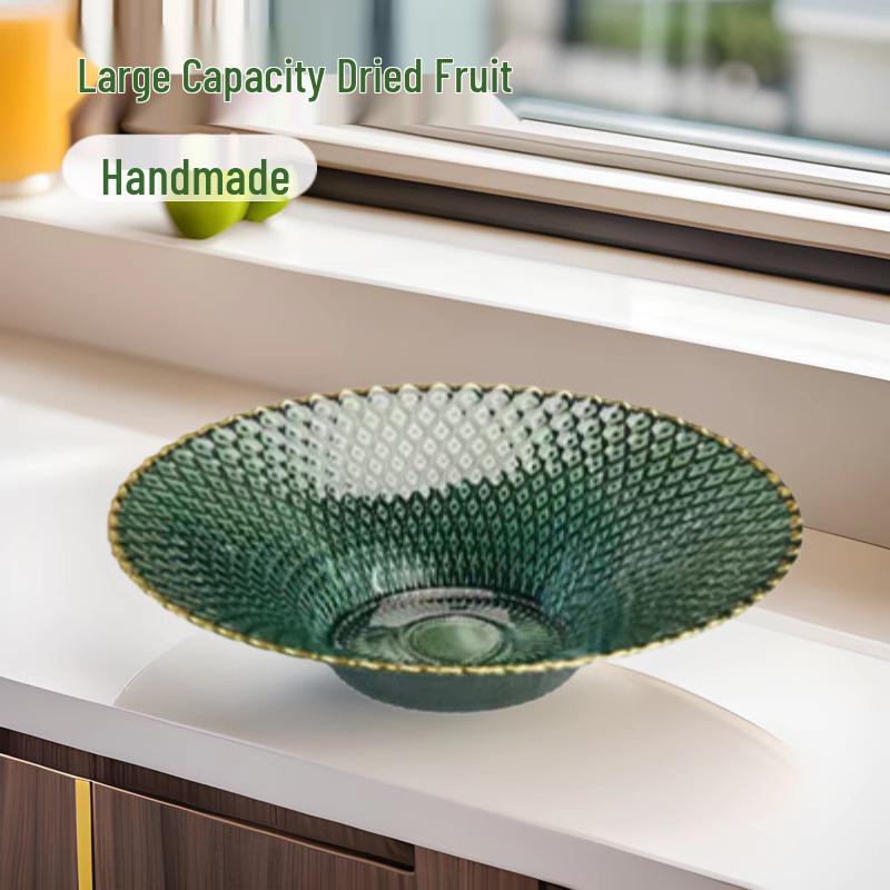 European High-Footed Glass Fruit Bowl - Large Capacity Candy & Dried Fruit Plate for Living Room