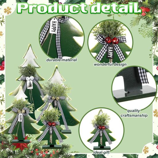 Wooden Christmas Tree Decor 5-10 Inch Farmhouse Table Centerpiece with Bell Ornaments Rustic Holiday Display for Mantel And Dining Table