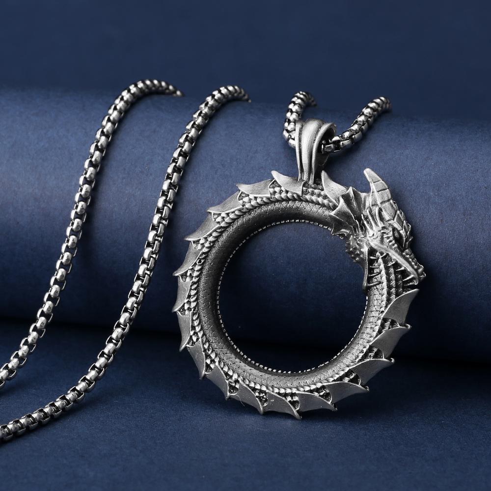 Tailed Snake Pendant Necklace Men's Metal Dragon Pendant Hip Hop Necklace Personalized Ins Punk Jewelry