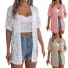Women's Fashion Casual Hollow Short Sleeve Knitted Vacation Sunscreen Shirt Solid Color Cardigan Jacket