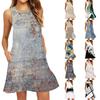 Women's Fashion Beach Dress Sleeveless Round Neck Texture Print Dress