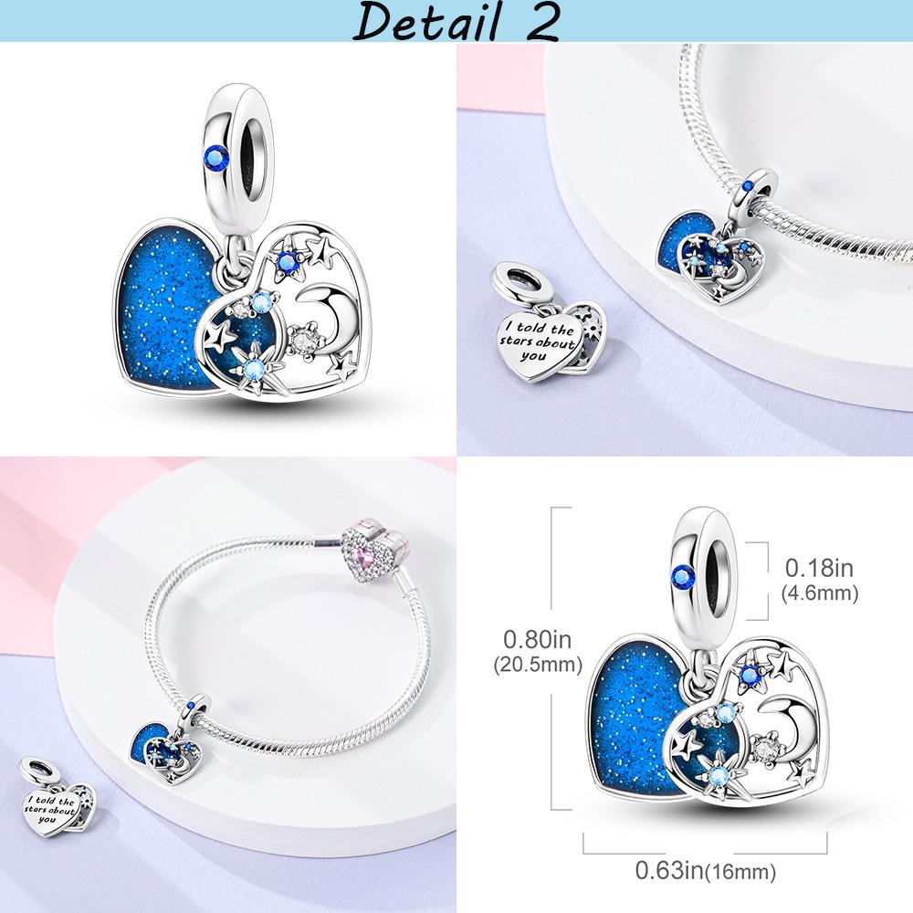 925 Sterling Sliver Blue Charms Camera Moon Glass Snowflake Beads Pendant Fit Bracelets Fine Diy Jewelry Making