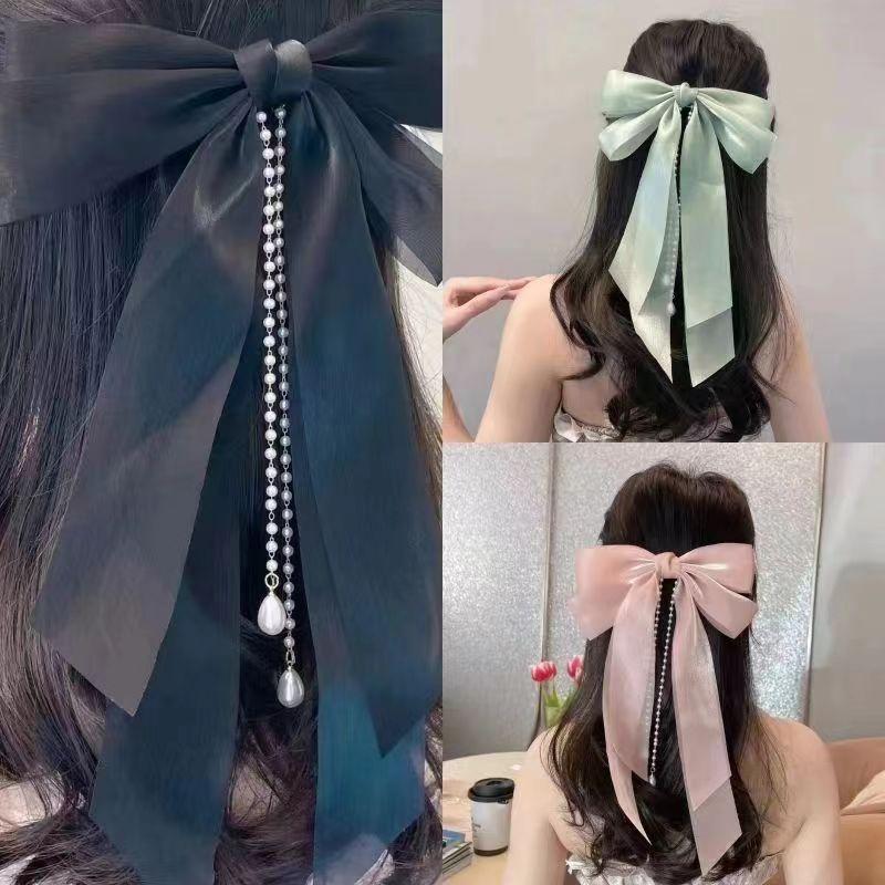 Chiffon Bow Hair Clip Women Large Bowknot Stain Hairpin Barrettes Girls Solid Color Ponytail Clip Hair Accessories Headwear Gift