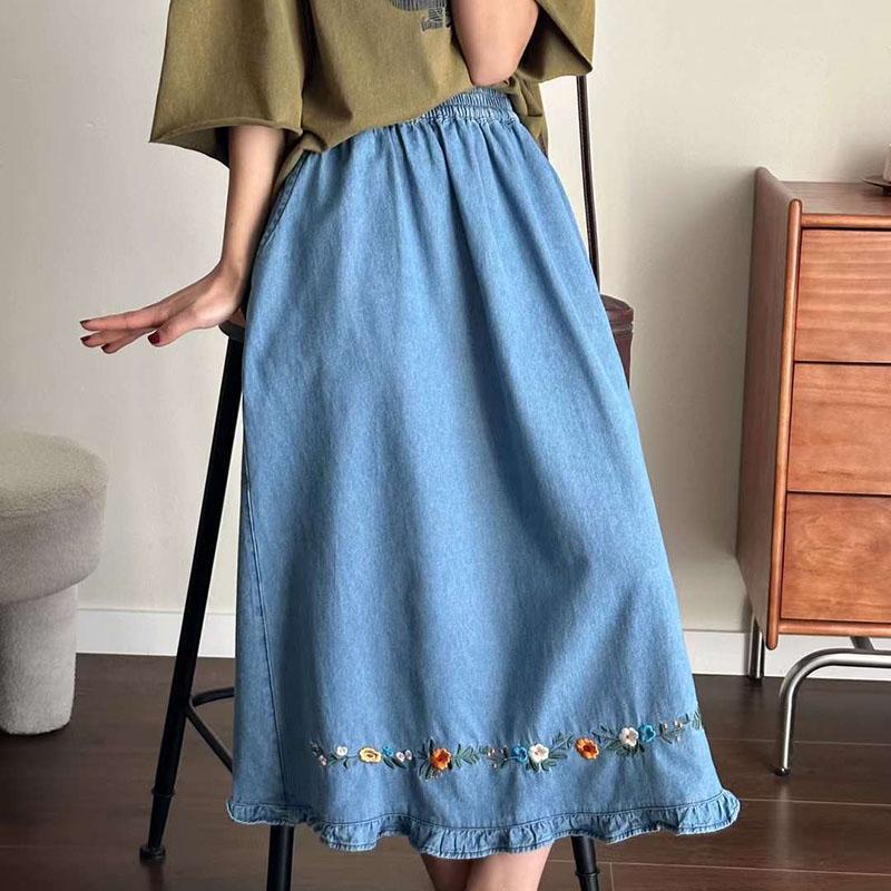 Half Skirt Women Cotton Summer Casual Versatile Elastic Women's Skirt Loose Comfortable Large Size Pleated Skirt
