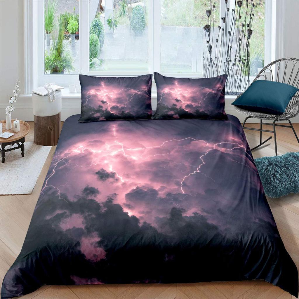 Thunder and Lightning Duvet Cover Set Cloud Natural Disaster Landscape Bedding Set for Kid Teen Adult Polyester Comforter Cover