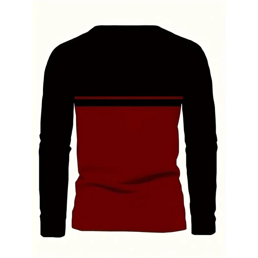 All-Season Men's Crew Neck T-Shirt - Stylish Color Block, Long Sleeves, Durable & Easy-Care Fabric