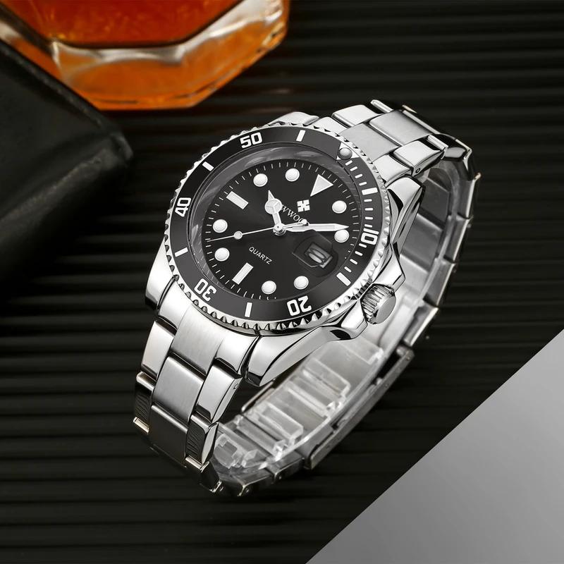 WWOOR Luxury Watches for Men Fashion Quartz Business Wristwatch Waterproof Green Water Ghost Watch Mens Watch