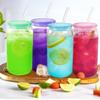 16Oz Glass Cup Straw Cover Glass Cup Cover Portable Candy Color Plastic Cup Lids Coffee Cup Reusable Sealing Leak Proof Cup Lids