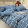 Комплект постельного белья из 2 наволочек и пододеяльника в синюю клетку из 100% хлопка, двуспальная кровать размера Queen King Cal-King, комплект постельного белья для мужчин и женщин